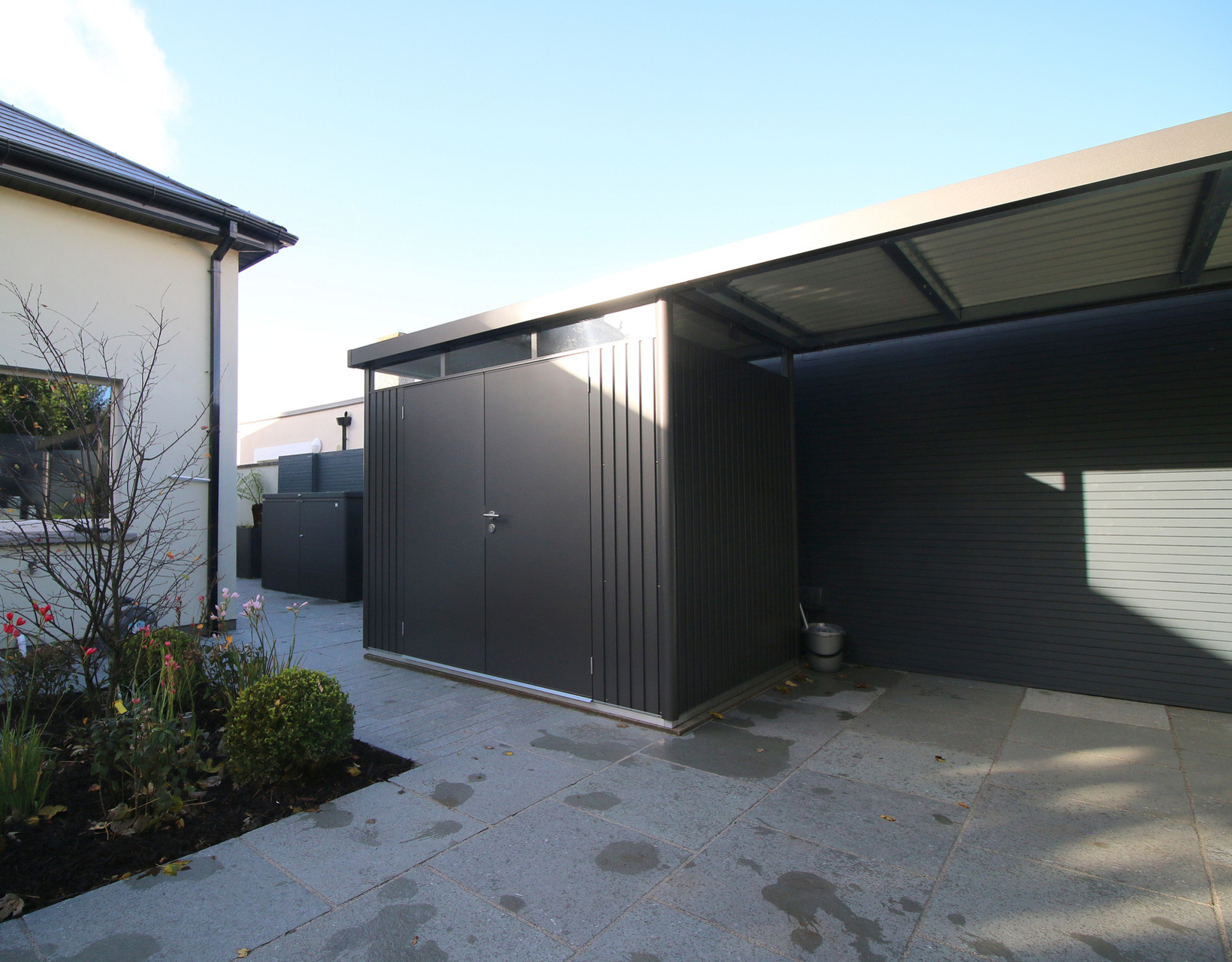 The Biohort HighLine H2 with optional Side Canopy (L)  | Supplied + Fitted in Clontarf,  Dublin 3 by Owen Chubb Garden Landscapers, Ireland's # 1 Biohort Garden Sheds Supplier & Installer.