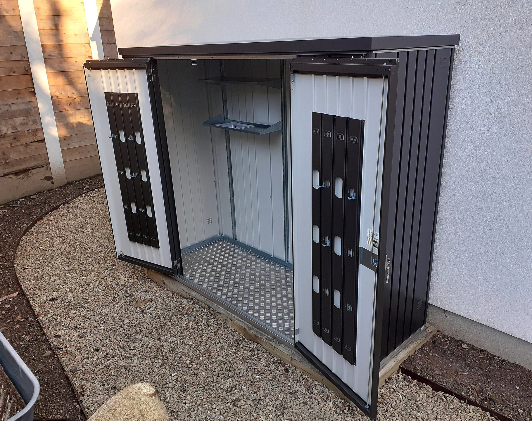 Biohort Equipment Locker 230 in metallic dark grey, supplied + fitted in Enniskerry, Co Wicklow | Stylish, Versatile, Secure & Rainproof Compact Garden Storage Solution