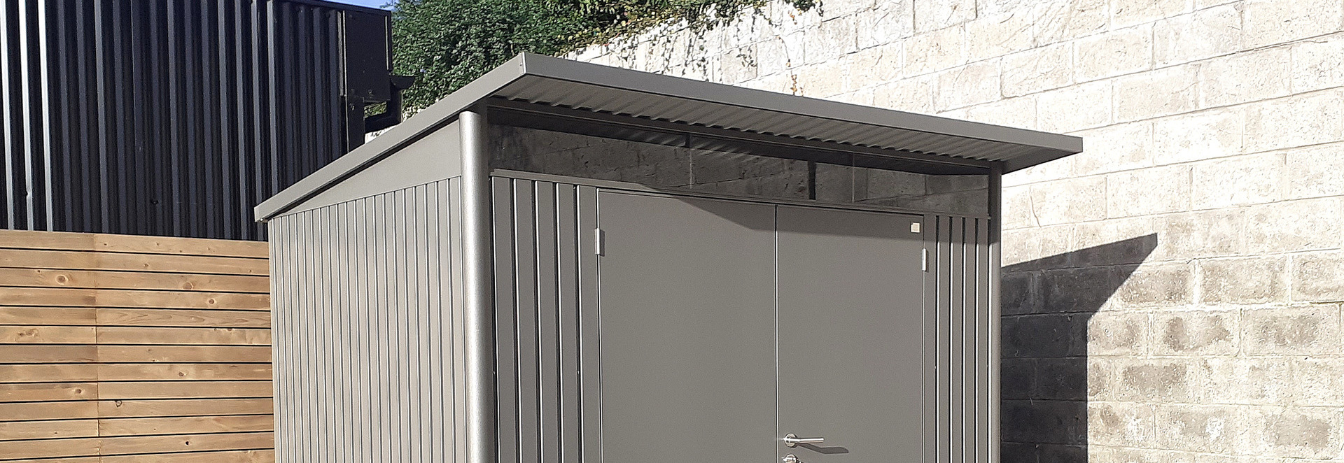 Biohort AvantGarde A5 Garden Shed  in metallic quartz grey, with optional accessories including double doors, aluminium floor frame, aluminium floor panels | Supplied + Installation in Drumcondra, Dublin 9  | Owen Chubb Ireland's # 1 Biohort Dealer
