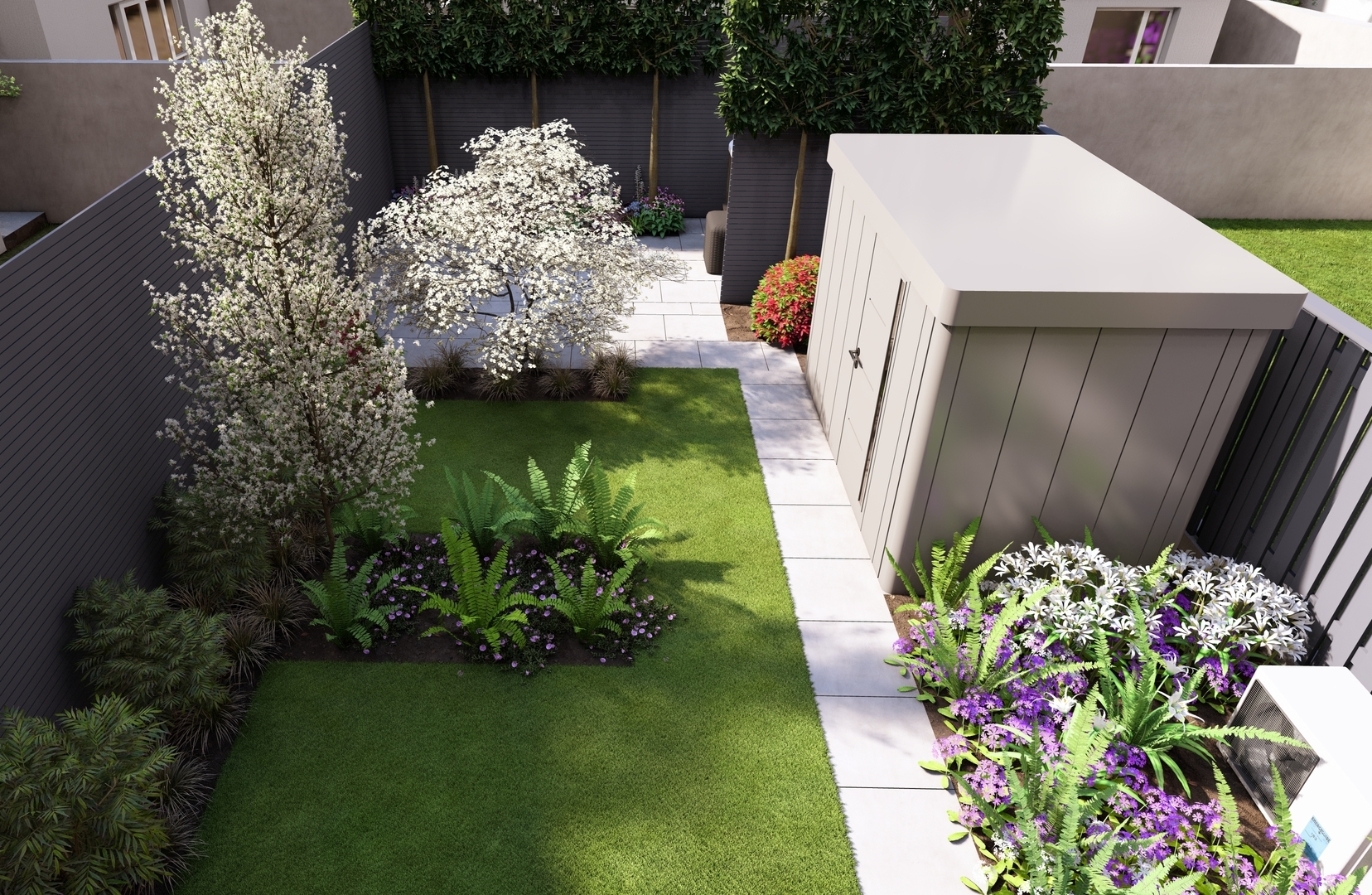 Garden Design Portmarnock, Dublin 13 with the emphasis on a colourful, versatile & private outdoor space  |  Owen Chubb Garden Design, Tel 087-2306 128