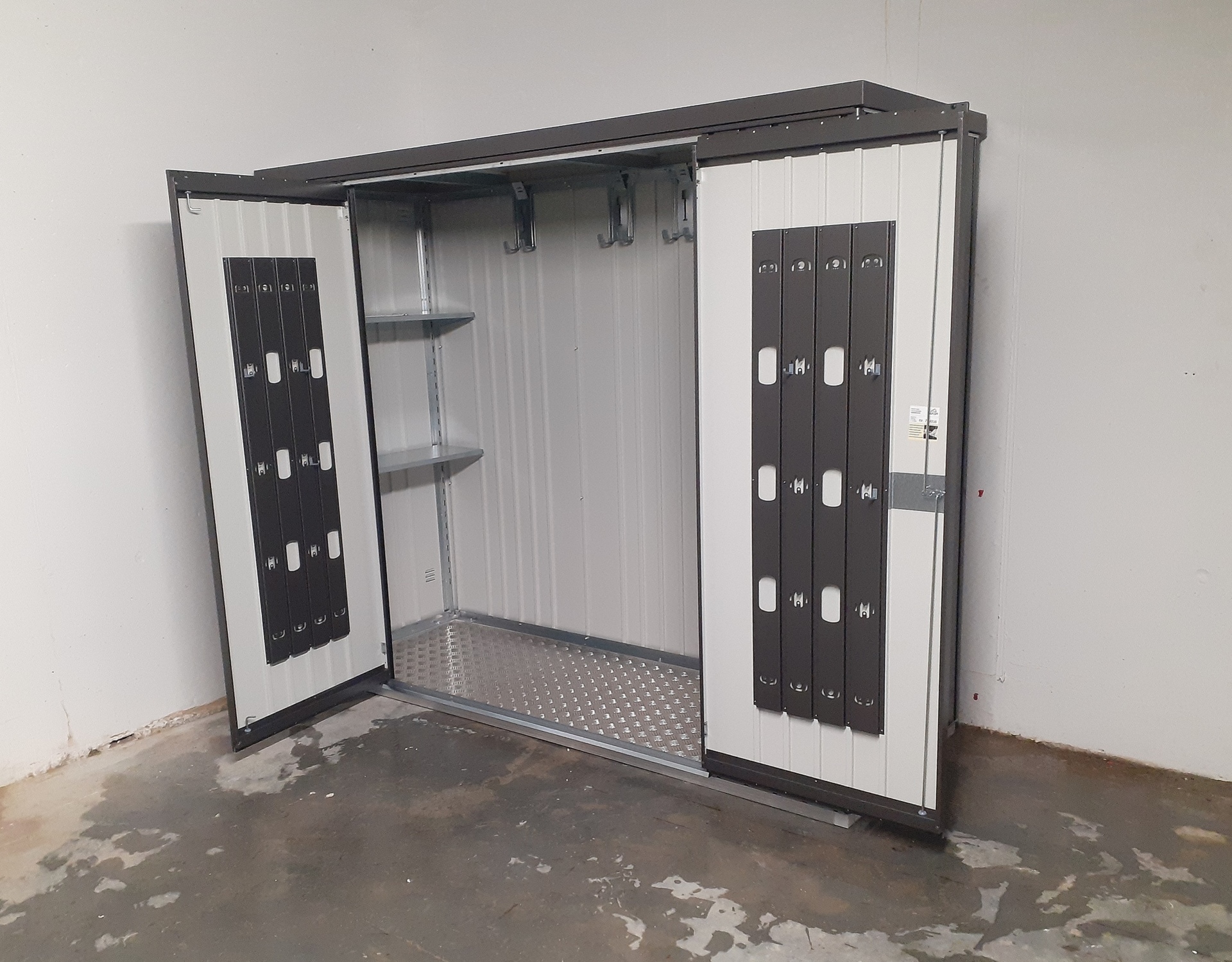 Biohort Equipment Locker 230 in metallic dark grey | premium quality steel storage shed for patio & garden | Supplied & Fitted by Owen Chubb in Galway | BEST PRICES in Ireland | Tel 087-2306 128