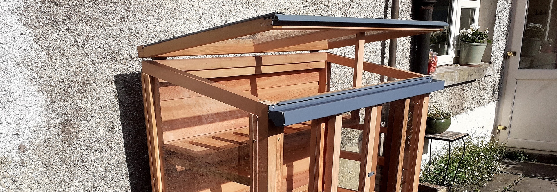 The Gabriel Ash Upright Coldframe made with Western Red Cedar with two toughened glass lids and sliding doors | Supplied + fitted in Blackrock,  Co Dublin by Owen Chubb 087-2306 128