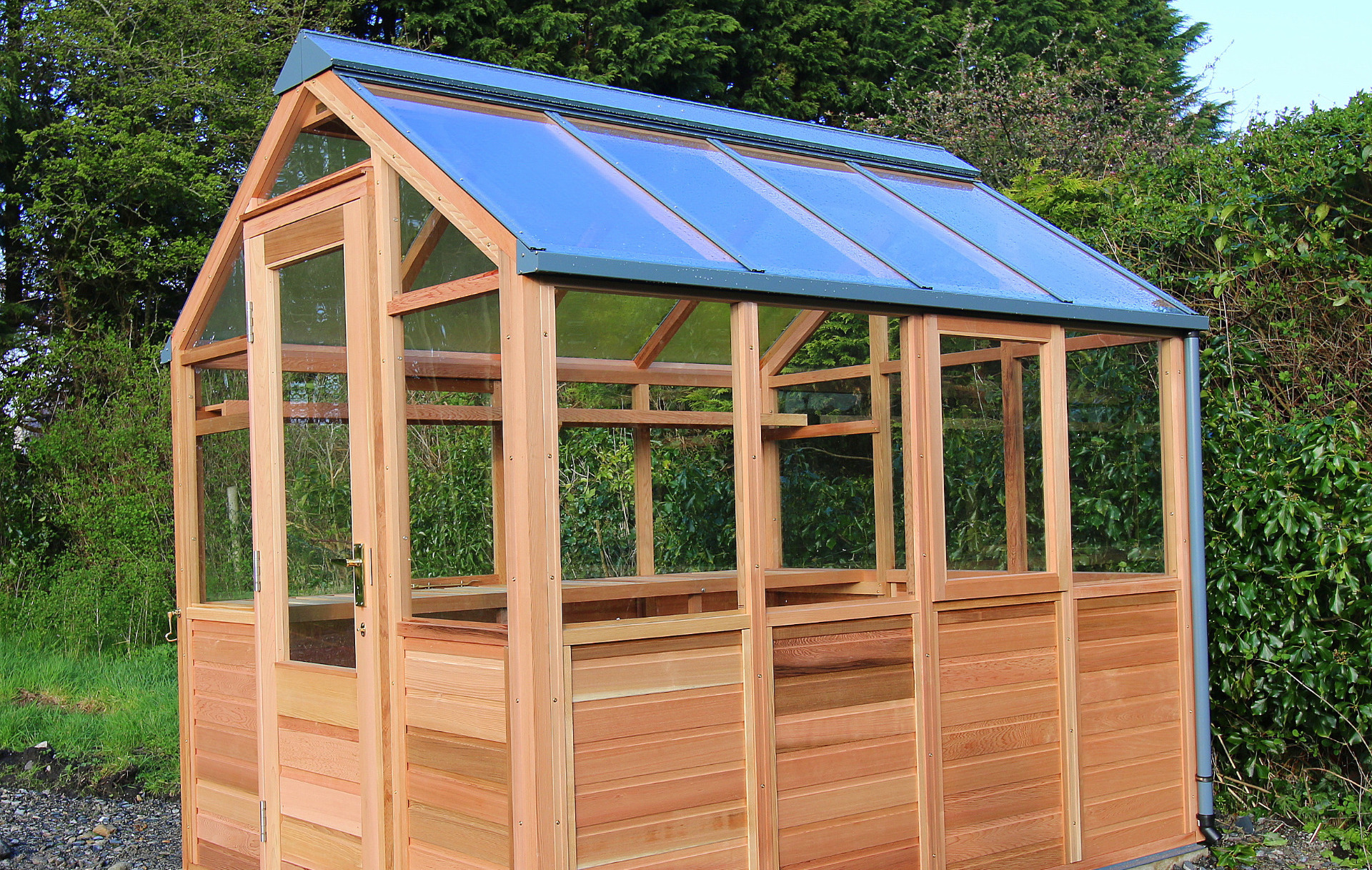 Classic Six Timber Greenhouse with cedar base panels