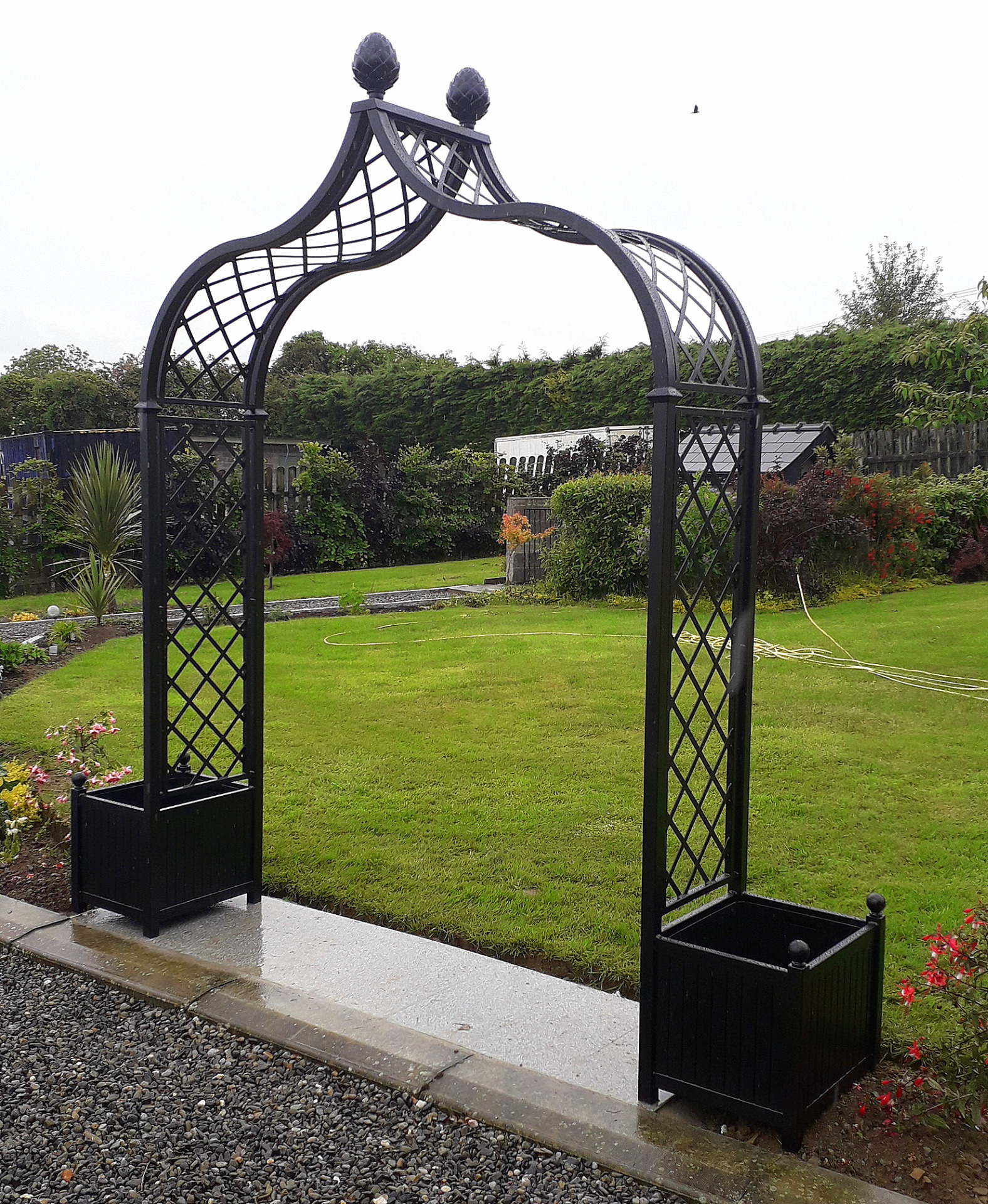 Brighton Victorian Rose Arch, beautiful design, exceptionally well made, powder coated galvanized steel. Supplied + Fitted by Owen Chubb Garden Landscapers, Terenure, Dublin 6W. Tel 087-2306128.